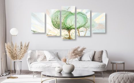 5-DÍLNÝ OBRAZ STROMY NA PASTELOVÉM POLI - OBRAZY STROMY ŽIVOTA - OBRAZY