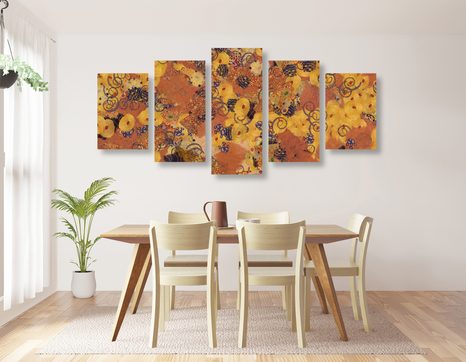 5-DIELNY OBRAZ ABSTRAKCIA INŠPIROVANÁ G. KLIMTOM - OBRAZY - 🔥 TOTÁLNY VÝPREDAJ