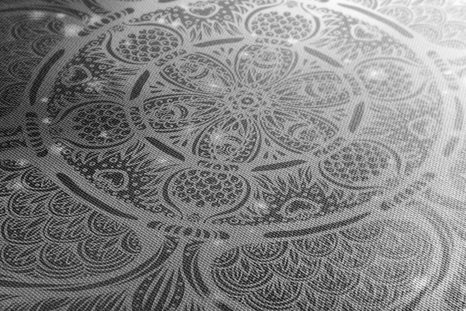 TABLOU MANDALA INDIANĂ CU UN FUNDAL GALACTIC ÎN ALB ȘI NEGRU - TABLOURI ALB-NEGRU - TABLOURI