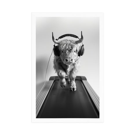 POSTER – MUCCA CON CUFFIE SUL TAPIS ROULANT - BUFALI E MUCCHE - POSTER