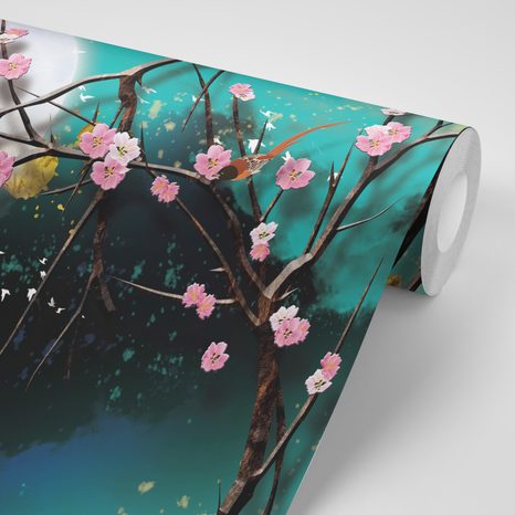 ÖNTAPADÓ TAPÉTA GYÖNYÖŰ FA ÁGAK TELIHOLDNÁL - ÖNTAPADÓ TAPÉTÁK - TAPÉTÁK