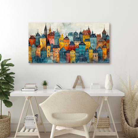 WANDBILD BUNTE STADTKUNST - BUNTE HÄUSER - BILDER