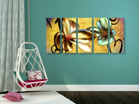 TABLOU 5-PIESE FLORI VINTAGE INTERESANTE - TABLOU FLORI - TABLOURI