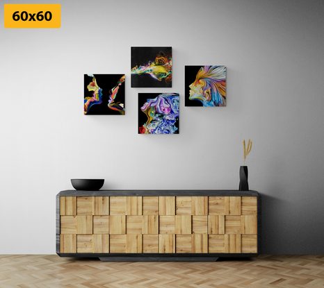 BILDER-SET BUNTE ABSTRAKTION AUF SCHWARZEM HINTERGRUND - BILDERSETS - BILDER