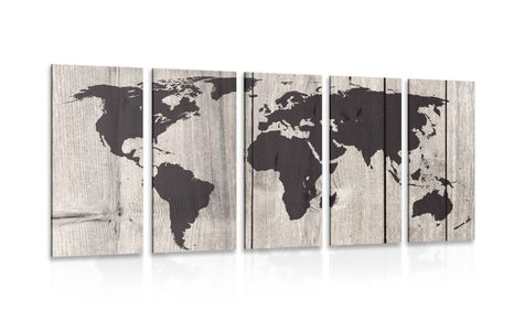 5-PIECE CANVAS PRINT MAP ON A WOODEN BACKGROUND - PICTURES OF MAPS - PICTURES
