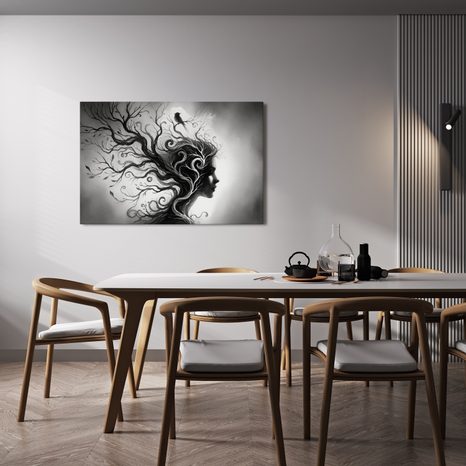 OBRAZ ČERNOBÍLÝ PORTRÉT SE STROMEM ŽIVOTA - OBRAZY STROMY ŽIVOTA - OBRAZY