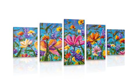 5-PIECE CANVAS PRINT COLORFUL FLOWERS IN A MEADOW - PICTURES OF NATURE AND LANDSCAPE - PICTURES