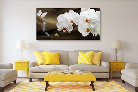 WANDBILD ORCHIDEE UND SCHMETTERLING - BILDER BLUMEN - BILDER
