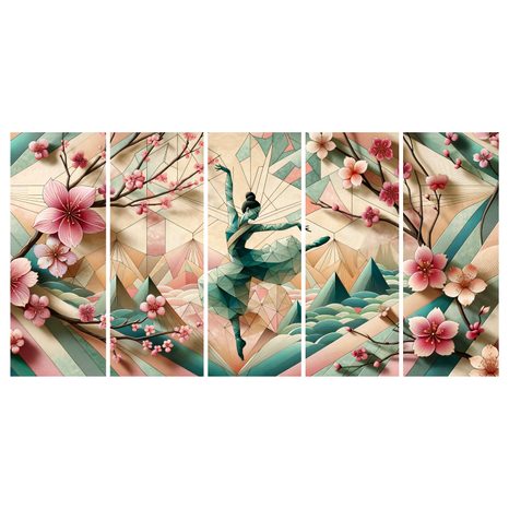 5-DIJELNA SLIKA GEOMETRIJSKA BALERINA U POKRETU - SLIKE ŽENY - SLIKE