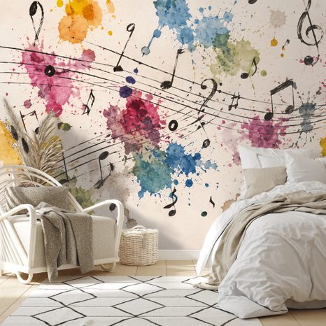 SELBSTKLEBENDE TAPETE BUNTE MUSIKNOTEN UND FLECKEN - MUSIK FOTOTAPETEN - TAPETEN