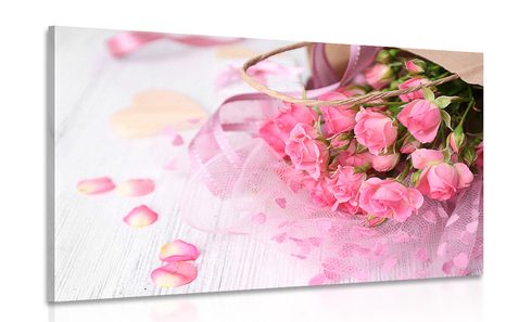 WANDBILD BLUMENSTRAUSS AUS ROSA ROSEN - STILLLEBEN-BILDER - BILDER