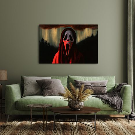 WANDBILD UNHEIMLICHER SCHREI IN ROTER KAPUZE - HALLOWEEN- UND HORROR-BILDER - BILDER