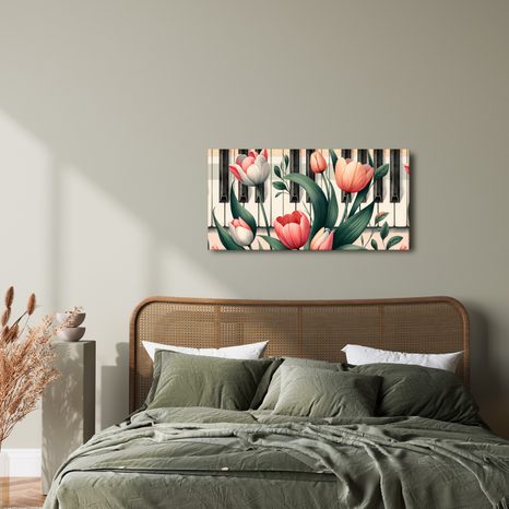 WANDBILD BLUMEN IM RHYTHMUS VON MUSIK UND KLAVIER - BILDER BLUMEN - BILDER