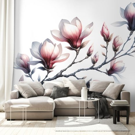 FOTOTAPETE ZARTE MAGNOLIEN AUF WEISSEM HINTERGRUND - MAGNOLIEN-TAPETEN - TAPETEN