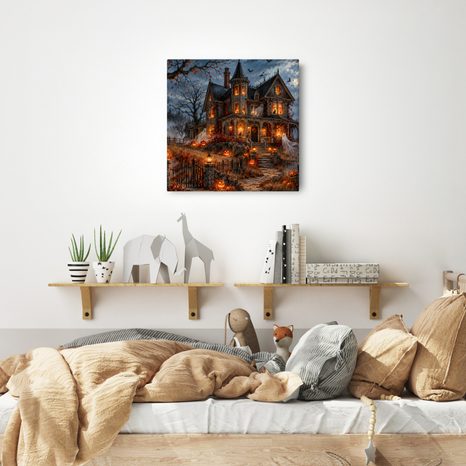 QUADRO SU TELA – CASA DI HALLOWEEN CON FANTASMI - QUADRI HALLOWEEN E HORROR - STAMPE E QUADRI
