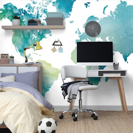 SELF ADHESIVE WALLPAPER WORLD MAP IN WATERCOLOR DESIGN - SELF-ADHESIVE WALLPAPERS - WALLPAPERS