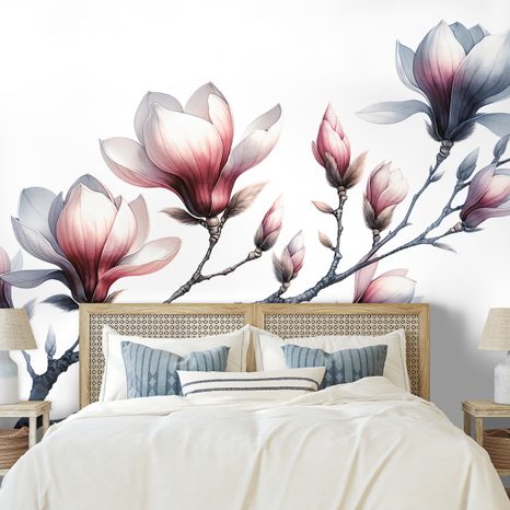 FOTOTAPETE ZARTE MAGNOLIEN AUF WEISSEM HINTERGRUND - MAGNOLIEN-TAPETEN - TAPETEN
