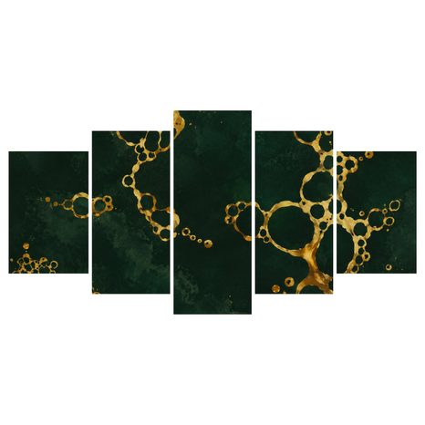 TABLEAU EN 5 PARTIES – CERCLES ABSTRAITS DORÉS - IMAGES FORMES ABSTRAITES - TABLEAUX