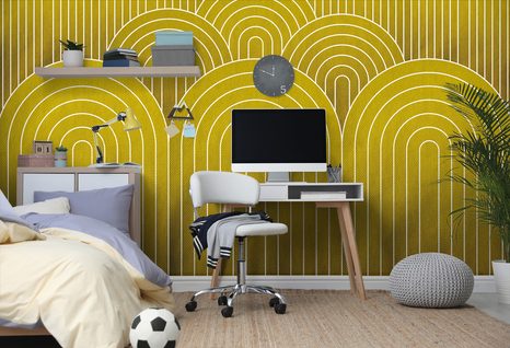 TAPETA HORČICOVÝ VZOR DÚHY MID-CENTURY - VZOROVANÉ TAPETY - TAPETY