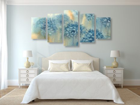 5-DÍLNÝ OBRAZ MODRÁ PAMPELIŠKA V AKVARELOVÝ PROVEDENÍ - ABSTRAKTNÍ OBRAZY - OBRAZY