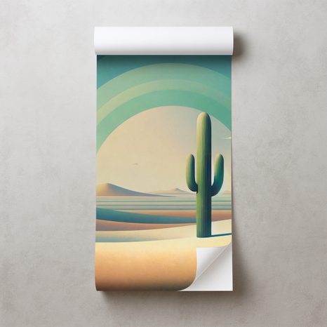 SAMOLEPÍCÍ TAPETA PASTELOVÁ POUŠŤ S KAKTUSEM - TAPETY KVĚTINY - TAPETY