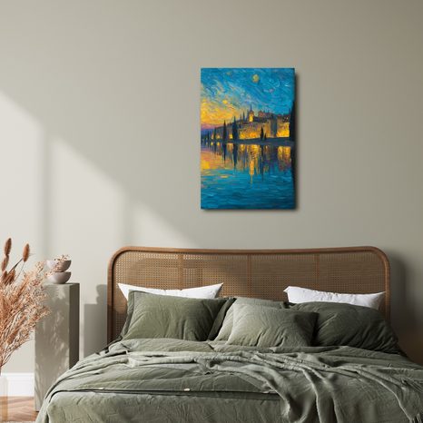 WANDBILD RUHIGE NACHT AM WASSER - BILDER VON STÄDTEN - BILDER