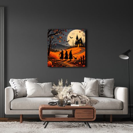 QUADRO SU TELA – SENTIERO DI HALLOWEEN VERSO LA CASA OSCURA - QUADRI HALLOWEEN E HORROR - STAMPE E QUADRI