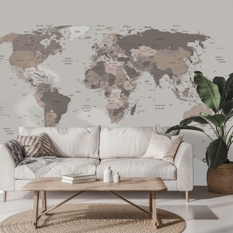TAPETE WELTKARTE IN BEIGE - WELTKARTEN-TAPETEN - TAPETEN