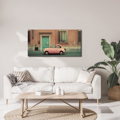 OBRAZ VINTAGE AUTO PŘED DOMEM - OBRAZY AUT - OBRAZY