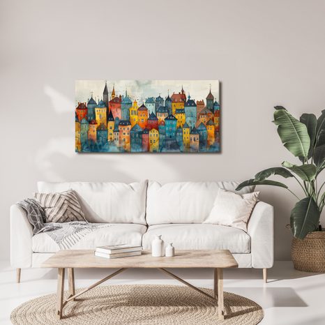 WANDBILD BUNTE STADTKUNST - BUNTE HÄUSER - BILDER