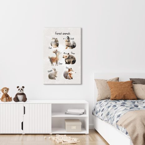 OBRAZ ILUSTRACE LESNÍCH ZVÍŘAT - DĚTSKÉ OBRAZY ZVÍŘÁTKA - OBRAZY