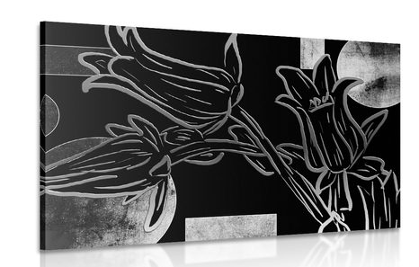 CANVAS PRINT ETHNIC FLOWERS IN BLACK AND WHITE - BLACK AND WHITE PICTURES - PICTURES