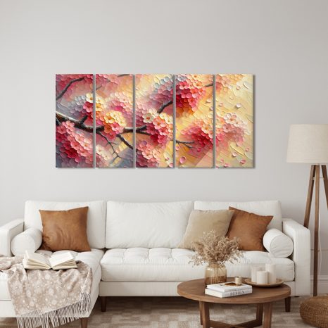 5-TEILIGES WANDBILD BLÜHENDE FRÜHLINGSZWEIGE - BILDER BLUMEN - BILDER