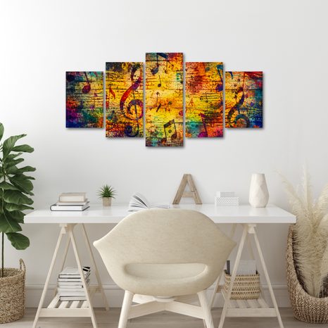 5-TEILIGES WANDBILD MUSIKALISCHE SYMPHONIE DER FARBEN - MUSIKBILDER - BILDER