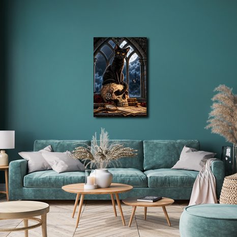 WANDBILD GEHEIMNISVOLLE KATZE IM GOTISCHEN STIL - HALLOWEEN- UND HORROR-BILDER - BILDER