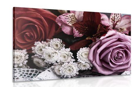 CANVAS PRINT RETRO BOUQUET OF ROSES - VINTAGE AND RETRO PICTURES - PICTURES