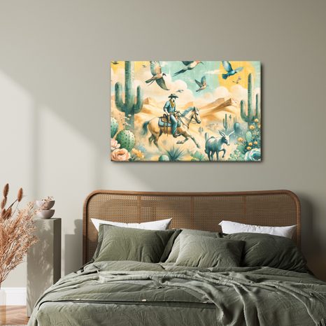 OBRAZ KOVBOJ V POUŠTNÍ KRAJINĚ - DĚTSKÉ OBRAZY - OBRAZY