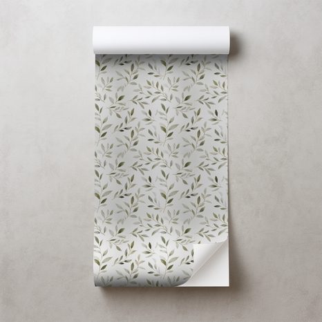 SAMOLEPÍCÍ TAPETA JEMNÉ OLIVOVÉ LÍSTKY NA ŠEDÉ - TAPETY LISTY - TAPETY