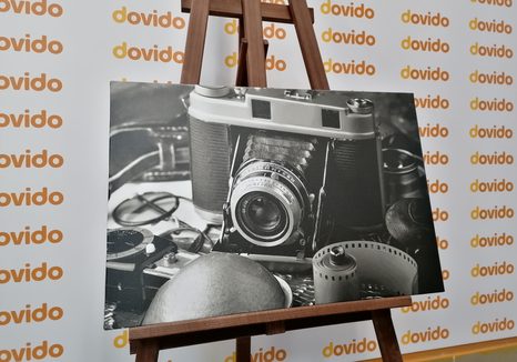 OBRAZ STARÝ FOTOAPARÁT V ČERNOBÍLÉM PROVEDENÍ - ČERNOBÍLÉ OBRAZY - OBRAZY