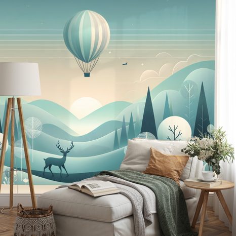 SAMOLEPÍCÍ TAPETA SNOVÁ KRAJINA S BALÓNEM - TAPETY PŘÍRODA - TAPETY