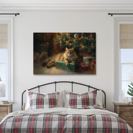 OBRAZ VÁNOČNĚ LADĚNÁ KOČKA U STROMKU - VÁNOČNÍ A ZIMNÍ OBRAZY - OBRAZY