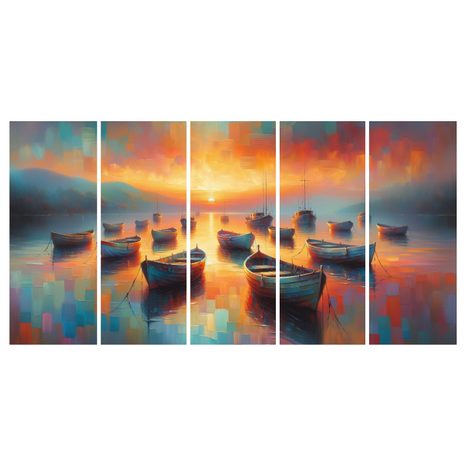 5-DÍLNÝ OBRAZ MALÉ LOĎKY V MALEBNÉM ZÁLIVU - OBRAZY MOŘE A PLÁŽ - OBRAZY