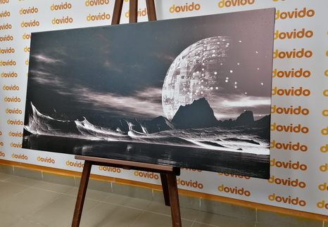 WANDBILD FUTURISTISCHER PLANET IN SCHWARZ-WEISS - SCHWARZ-WEISSE BILDER - BILDER