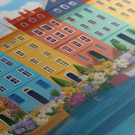 OBRAZ PASTELOVÉ MĚSTO S LODĚMI - BAREVNÉ DOMY - OBRAZY