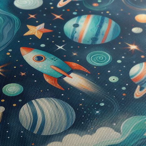 WANDBILD RAKETE UND PLANETEN IM WELTRAUM - KINDERBILDER WELTRAUM - BILDER