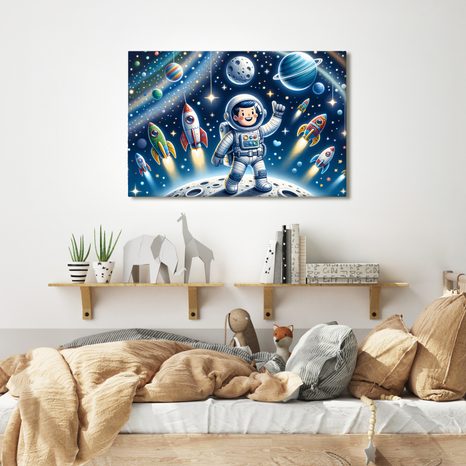 QUADRO SU TELA – PICCOLO ASTRONAUTA IN MISSIONE AVVENTUROSA - QUADRI SPAZIALI PER BAMBINI - STAMPE E QUADRI