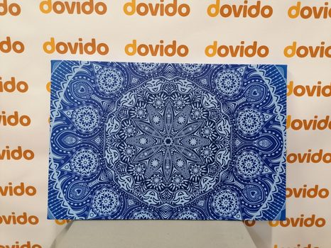 OBRAZ OKRASNÁ MANDALA S KRAJKOU V MODRÉ BARVĚ - OBRAZY FENG SHUI - OBRAZY