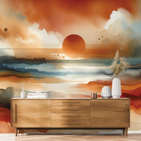 TAPETE ABSTRAKTER AQUARELL-SONNENUNTERGANG - TAPETEN - 🔥 TOTALAUSVERKAUF