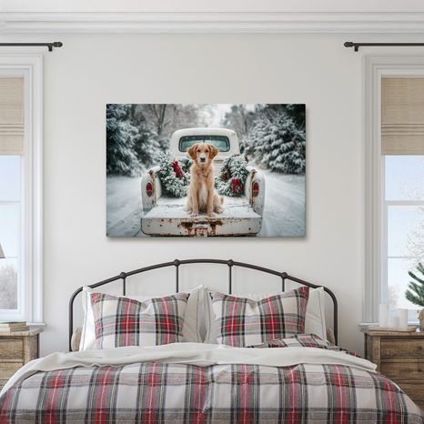 OBRAZ VÁNOČNÍ PES NA ZASNĚŽENÉ CESTĚ - VÁNOČNÍ A ZIMNÍ OBRAZY - OBRAZY
