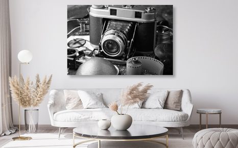 OBRAZ STARÝ FOTOAPARÁT V ČERNOBÍLÉM PROVEDENÍ - ČERNOBÍLÉ OBRAZY - OBRAZY